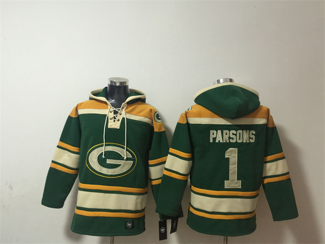 Men's Green Bay Packers #1 Micah Parsons Green Lace-Up Pullover Hoodie